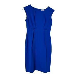 Calvin Klein Dress Sheath Sleeveless Pleated Neck Royal Blue Women’s Size 4
